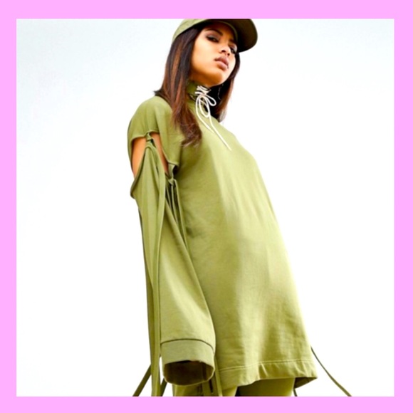 Fenty Puma by Rihanna Runway Green Sleeve Tie Sweatshirt Dress - Picture 5 of 13